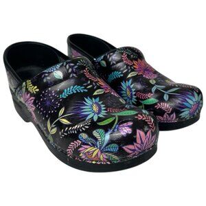 Dansko Mule slip on Women 8-8.5 black metallic vibrant floral professional EU 39